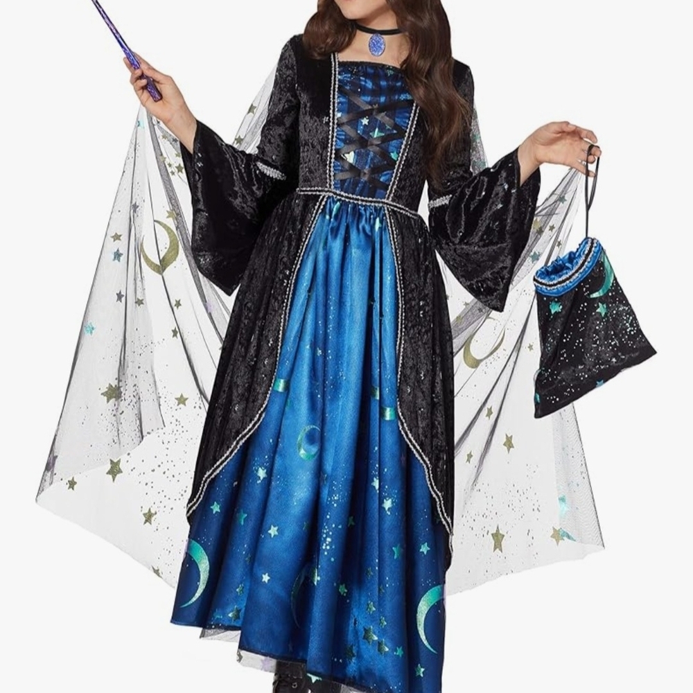 Spirit Girla Mystical Blue and Black Kids wizard Costume